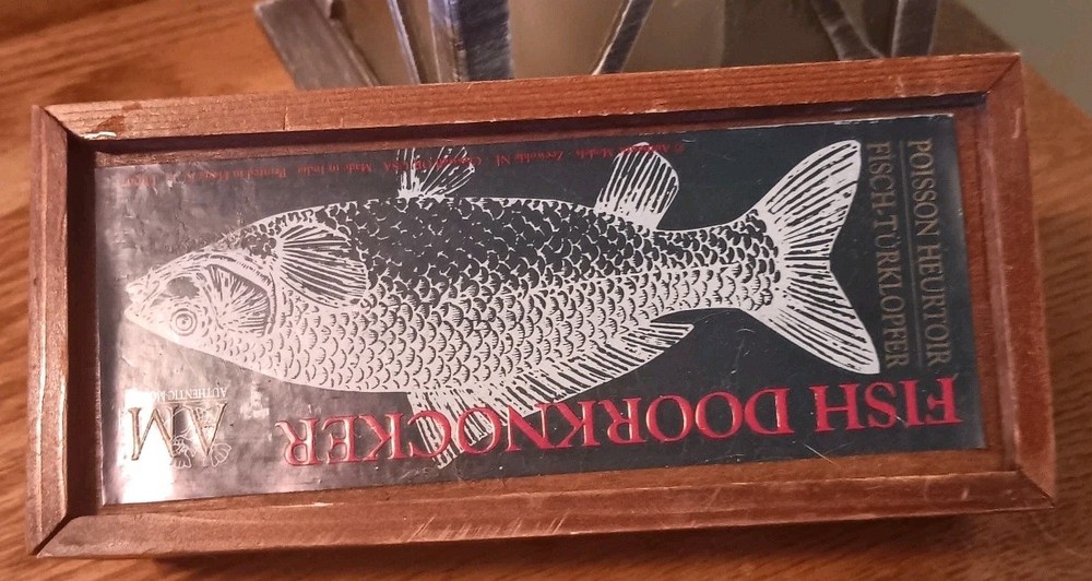 Antique Solid Brass Koi Trout Fish Door Knocker Authentic Materials W/ Box