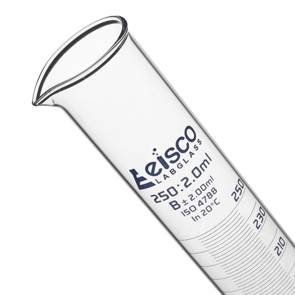 Eisco Labs 250ml Graduated Cylinder Class B Blue Graduations Hexagonal Base