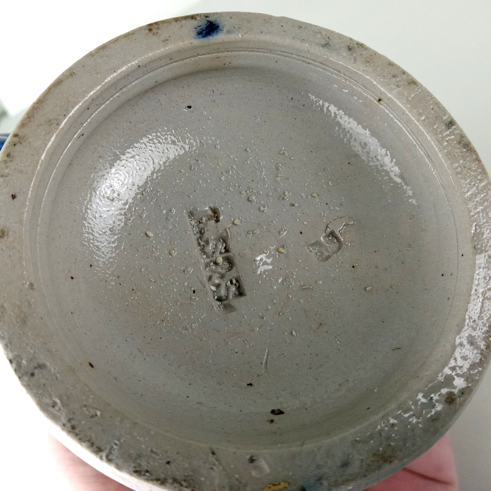 Antique German Salt Glazed Cobalt Decorated Stoneware Mug 5" Marked