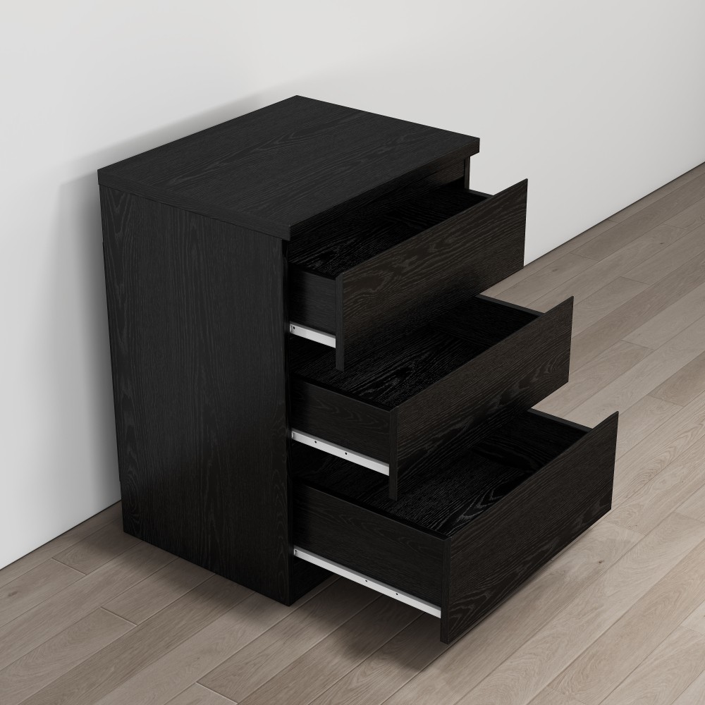 Modern Black Nightstand with 3 Drawers, Handle-Free Bedroom Dresser
