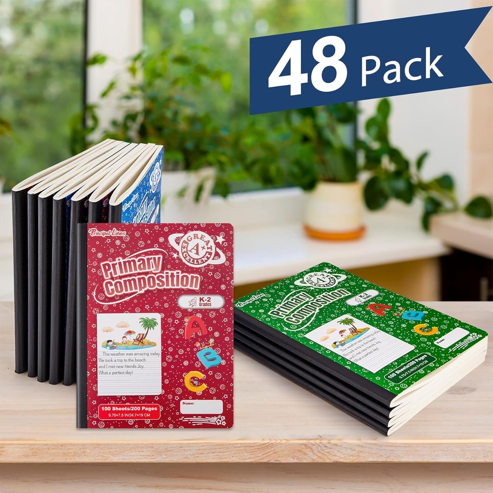 48PCS Primary Composition Notebook K-2 Grades Writing Workbook Spiral Paper Book