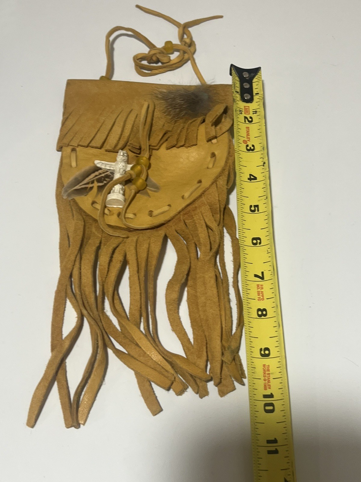 NATIVE AMERICAN MADE Animal Hide MEDICINE BAG, TAN With FRINGE