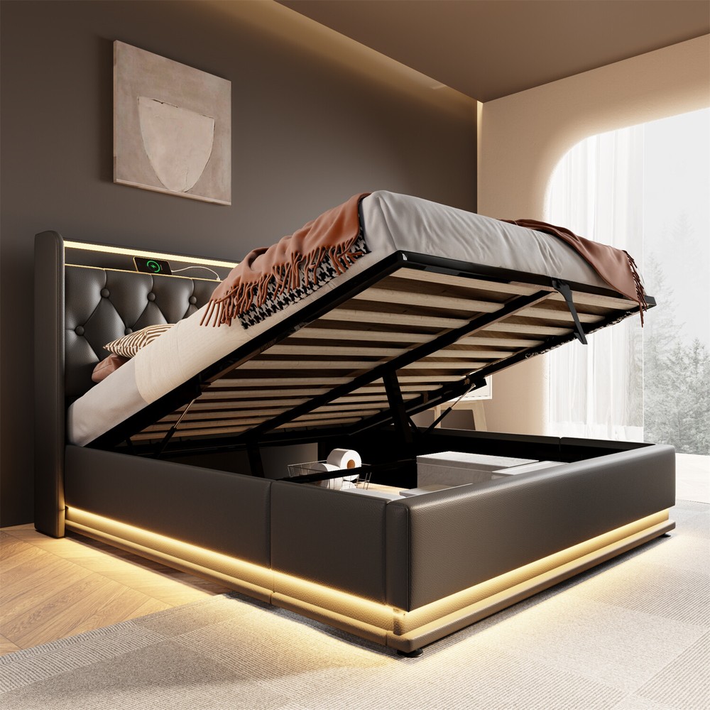 Twin/Full/Queen/King Size Upholstered Platform Bed with Hydraulic Storage System