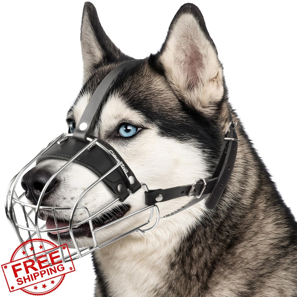 CleverTail Metal Husky Muzzle Large Adjustable Leather Straps