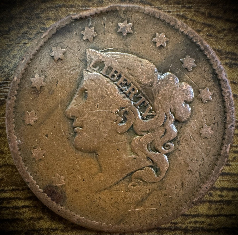 1837 Large Cent Coronet Head Matron Style Plain Cord Medium Letters