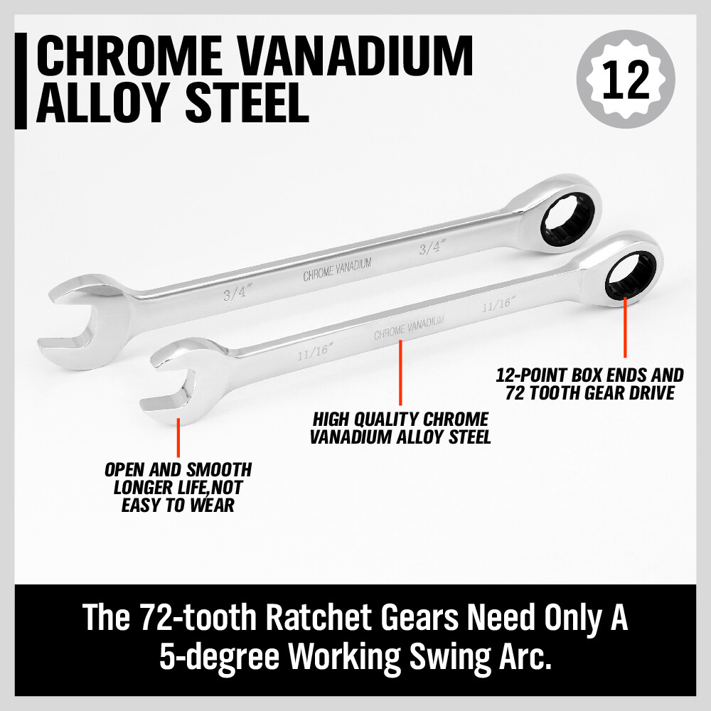 HORUSDY 48PC Ratcheting Wrench Set Ball End Hex Key SAE & Metric Gear With Pouch
