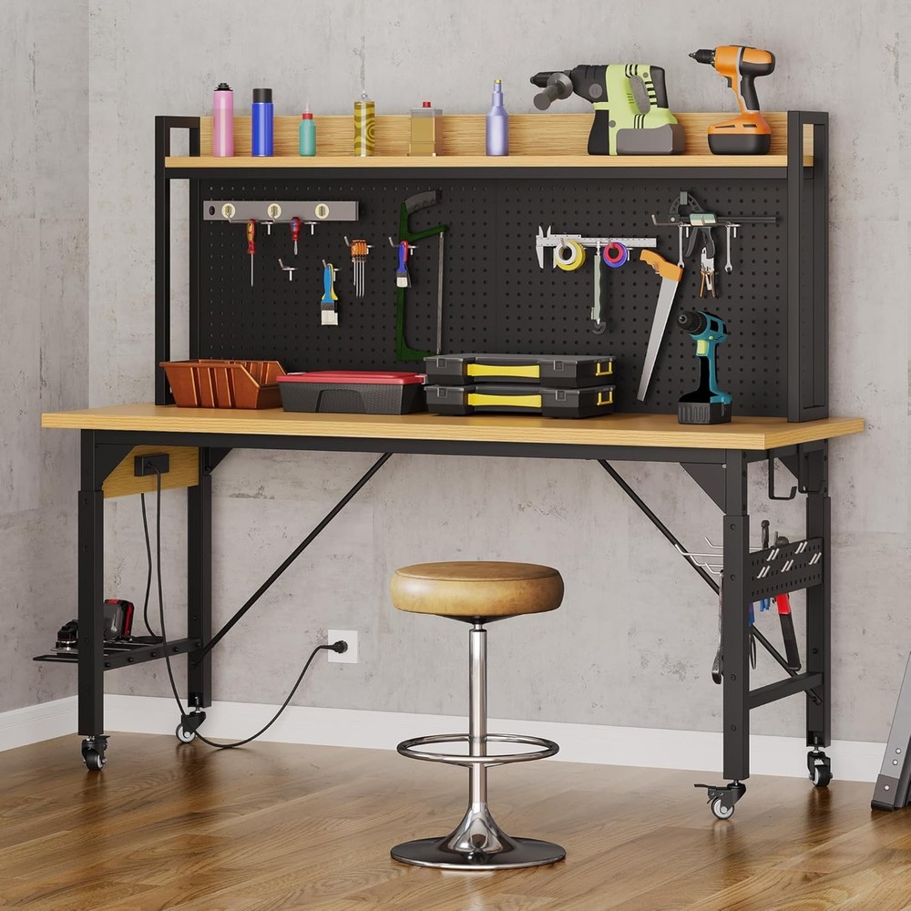 Adjustable Workbench 48in Pegboard 1600lb AC USB Outlet