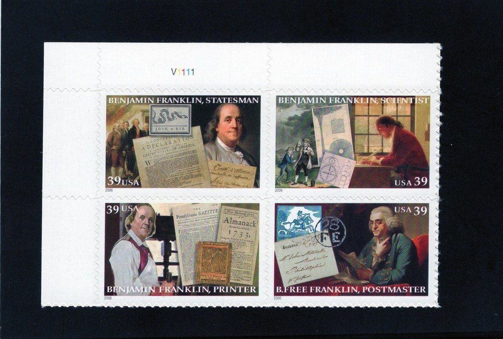 Sc # 4021-4024 ~ Plate # Block ~ 39¢ Benjamin Franklin Issue