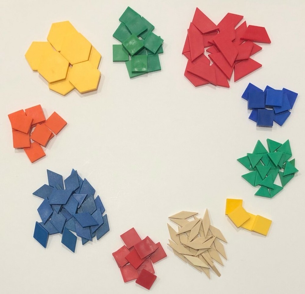 144 PLASTIC TANGRAM / PATTERN BLOCKS - Manipulatives (6 different shapes/colors)