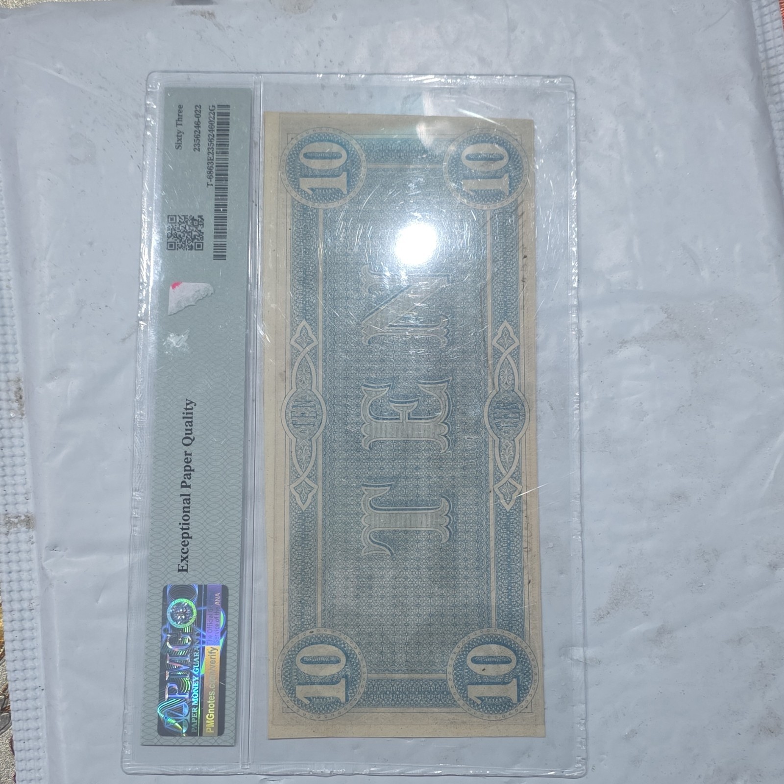 1864 $10 Confederate Currency PMG 63 EPQ Certified S/N 60184