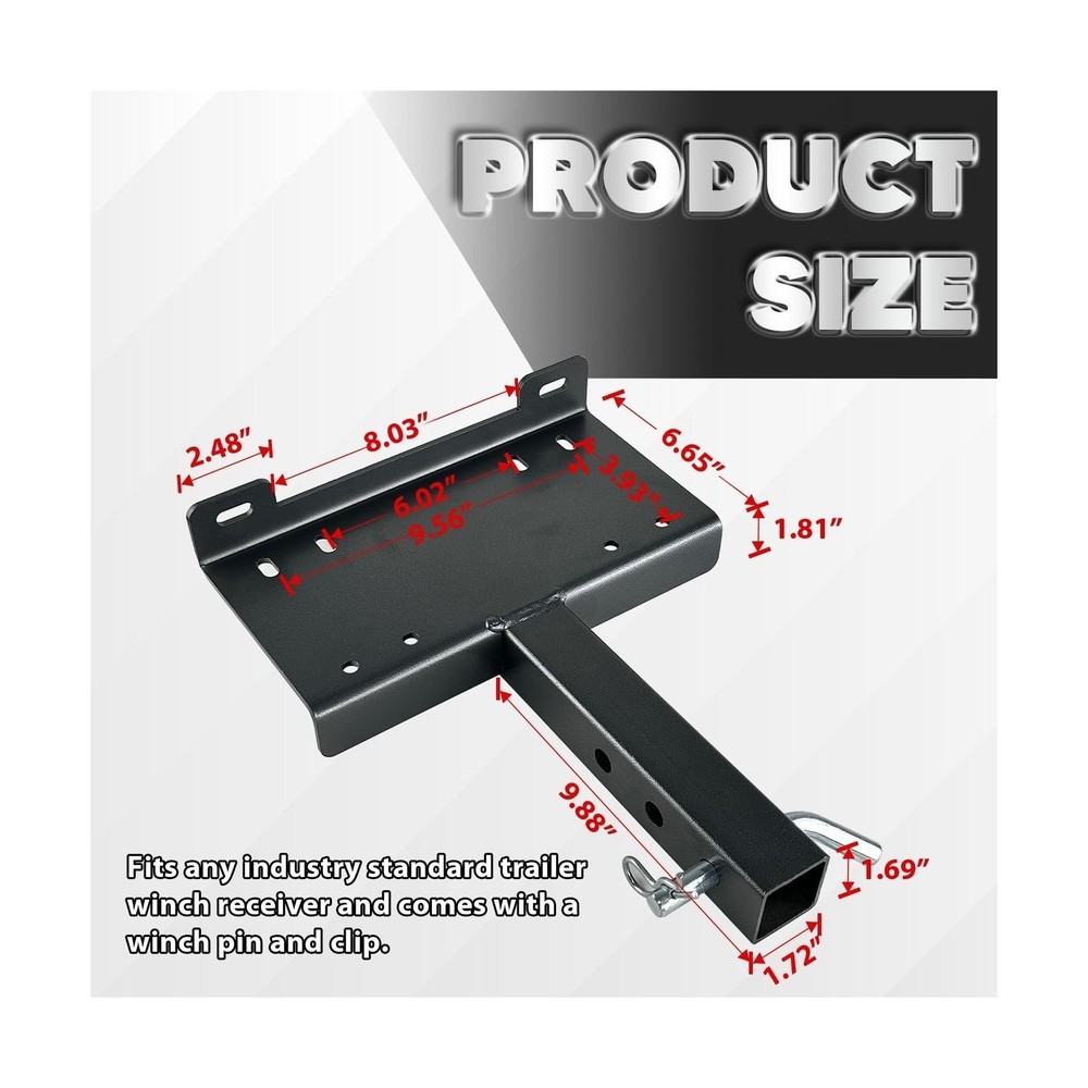 Winch Hitch Mount Plate, Universal 2" Receiver Bracket