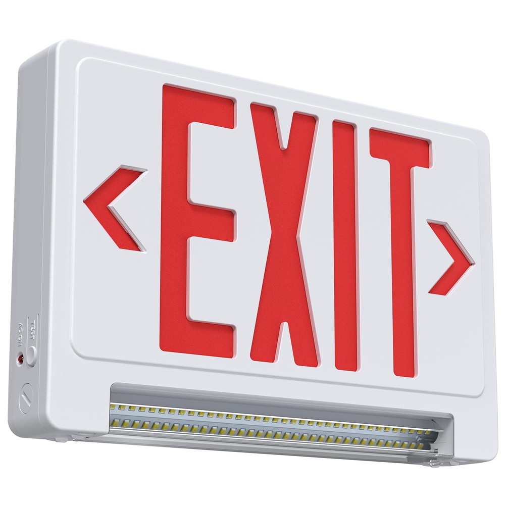 Adjustable LED Exit Sign with Emergency Light Bar, Hardwired, Battery Backup, UL