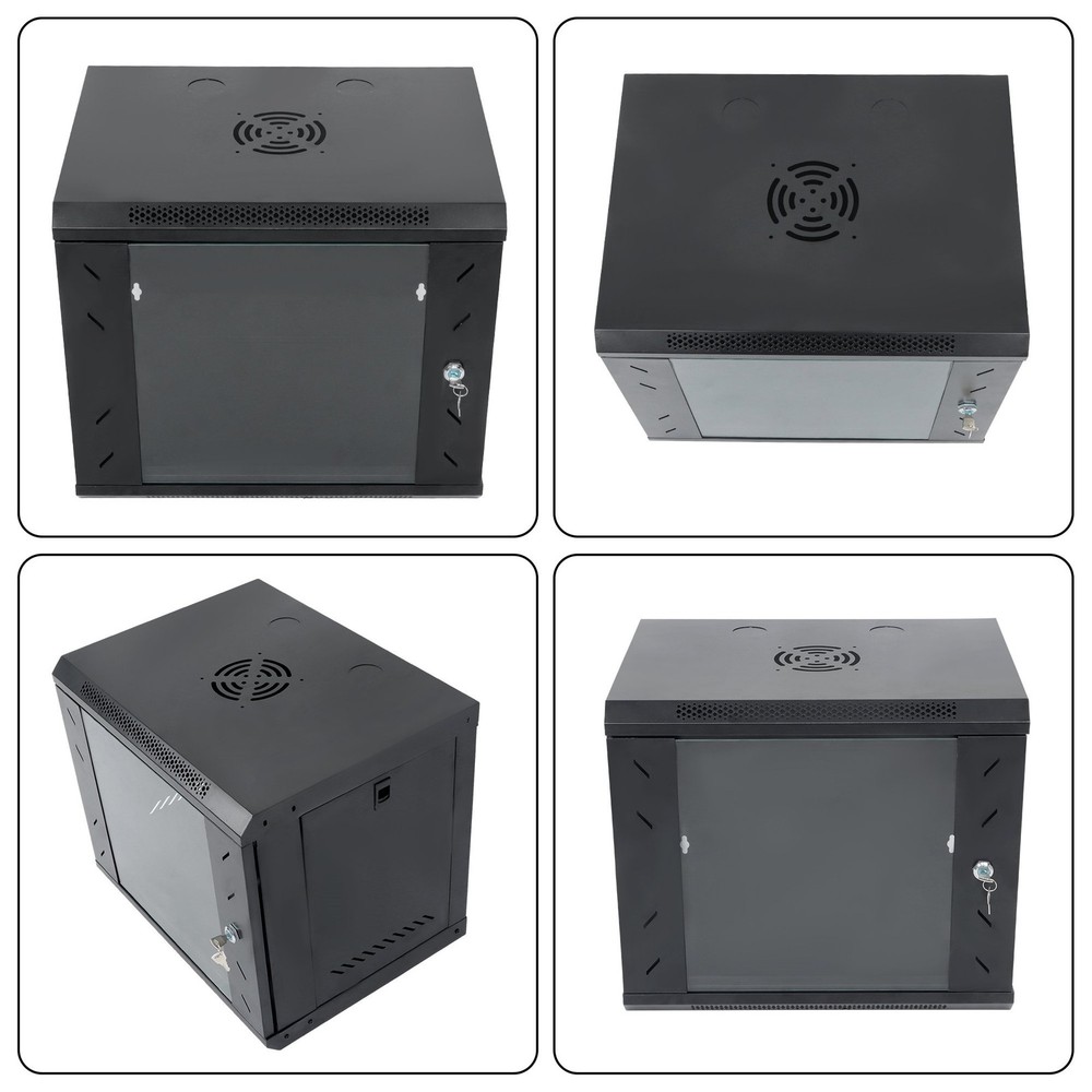 Wall Mount Network Server Rack Cabinet Enclosure 15.5'' Deep Door Lock 9U