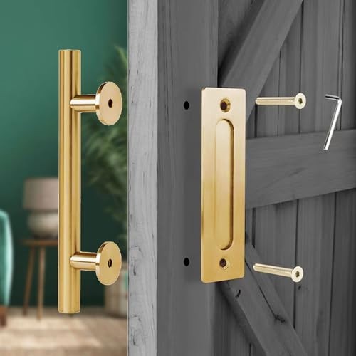 12-Inch Barn Door Handle Kit Closet Door Handle Solid 12" - 1Pack Gold