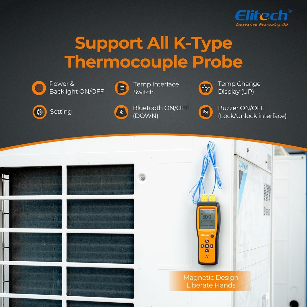 Elitech Bluetooth Thermocouple Thermometer Digital Temperature Data Logger KT...
