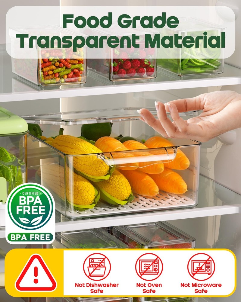 11 Pack Refrigerator Organizers and Storage, Stackable Fridge Organizer Bins,...