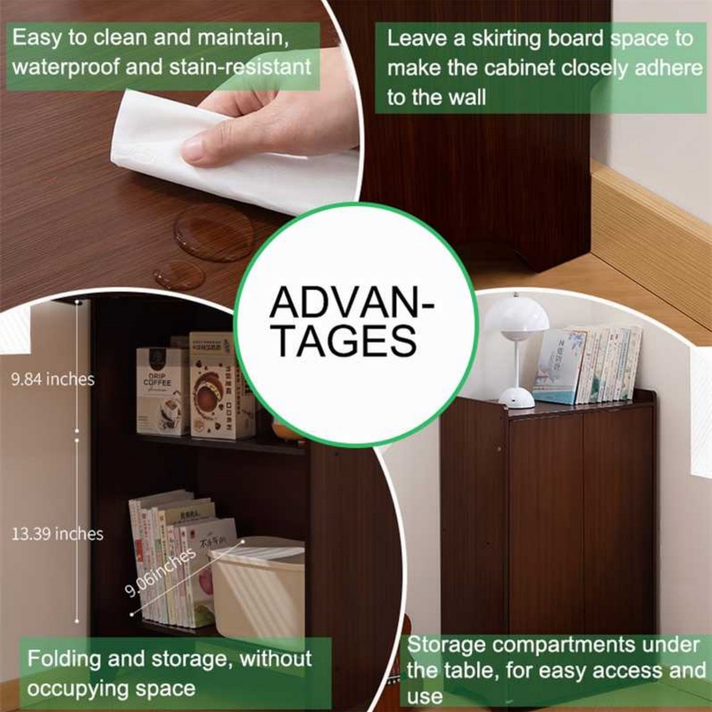 MultiFunctional Bamboo Folding Computer Desk w/ Hidden Storage for Small Space