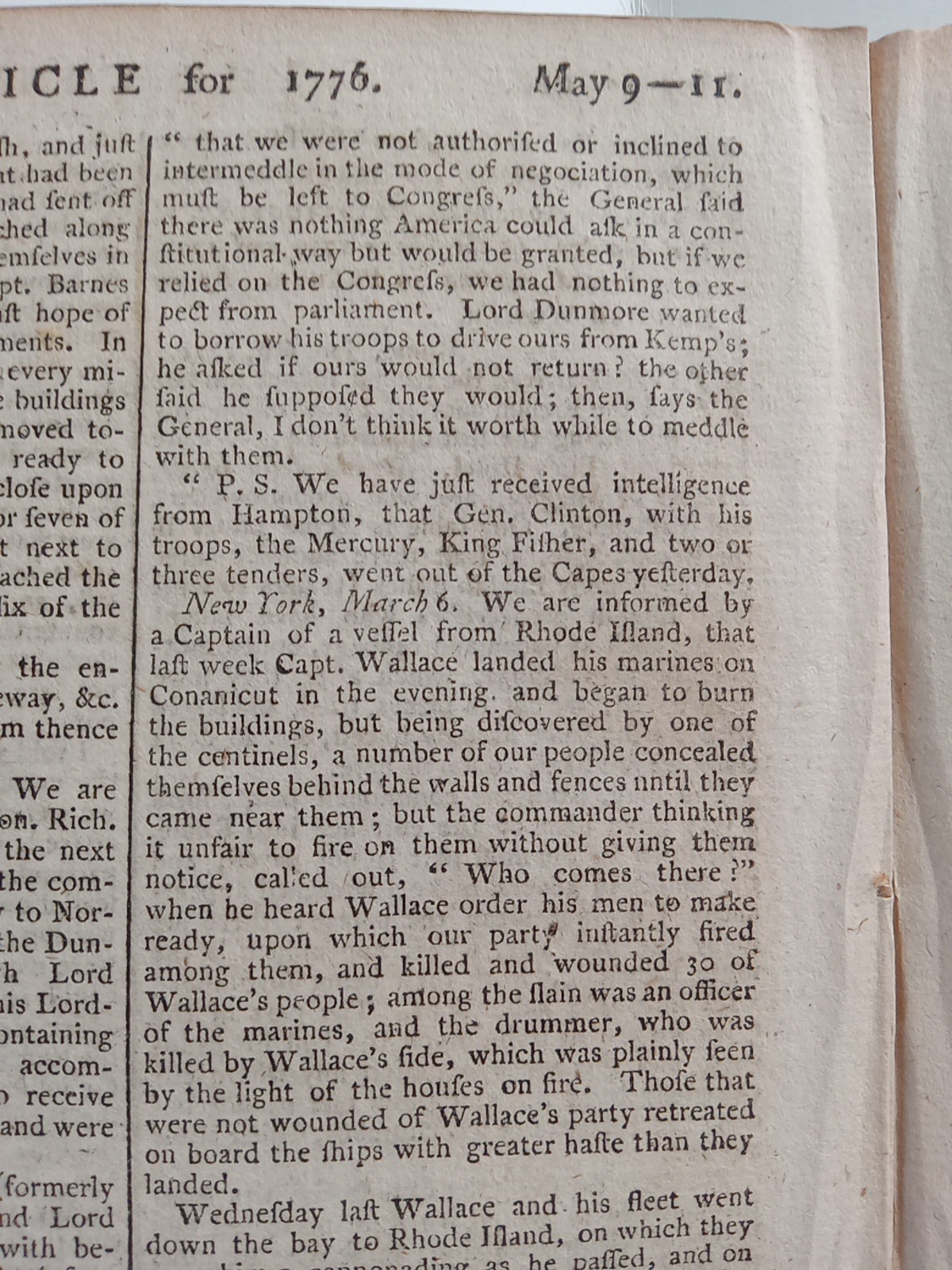 Original 1776 British Newspaper - American Revolutionary War - Colonies