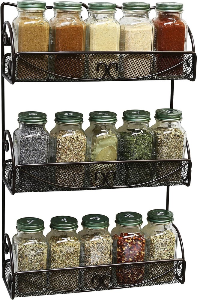 DecoBros 3 Tier Wall Mounted Spice Rack, Bronze