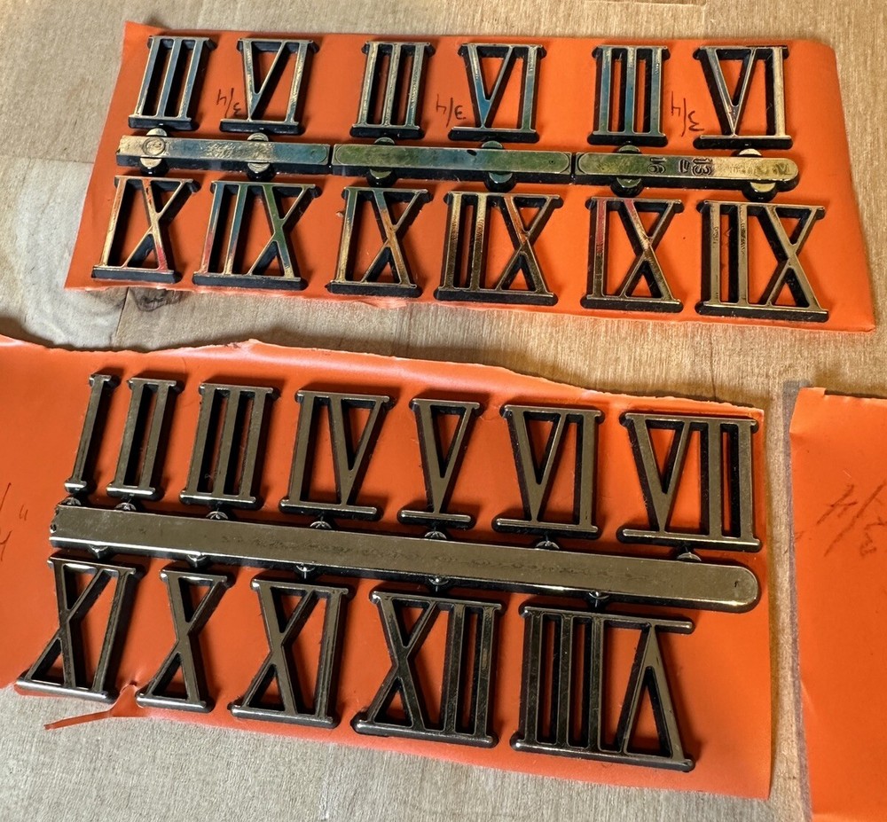 Clockmaker's Lot Vintage Clock Roman Numerals, Assorted Plastic on Cards