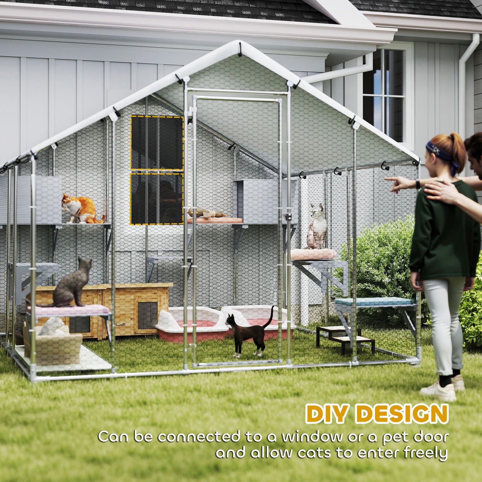 94.5" Extra Large Catio, Outdoor Cat Enclosure with Waterproof Cover