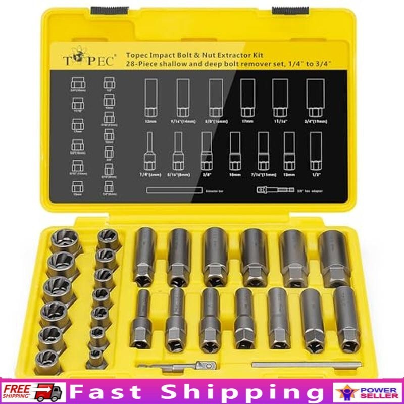 Deep Bolt Extractor Set 28PCS 3/8" Drive Bolt Extractor Kit Lug Nut Removal Tool