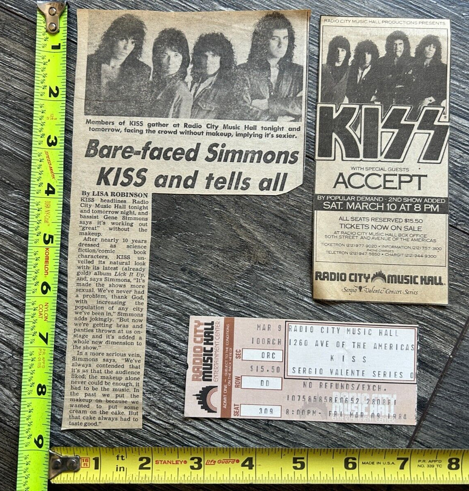 KISS Ticket Stub Concert Ad Lick It Up Tour Radio City NYC 1984 Lot Vintage Kiss