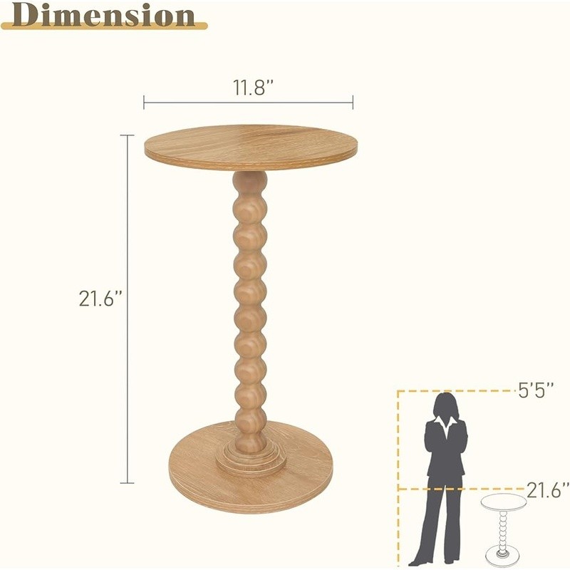 Round Small Side Table Minimalist Drink Table End Table Compact W/ Easy Assembly