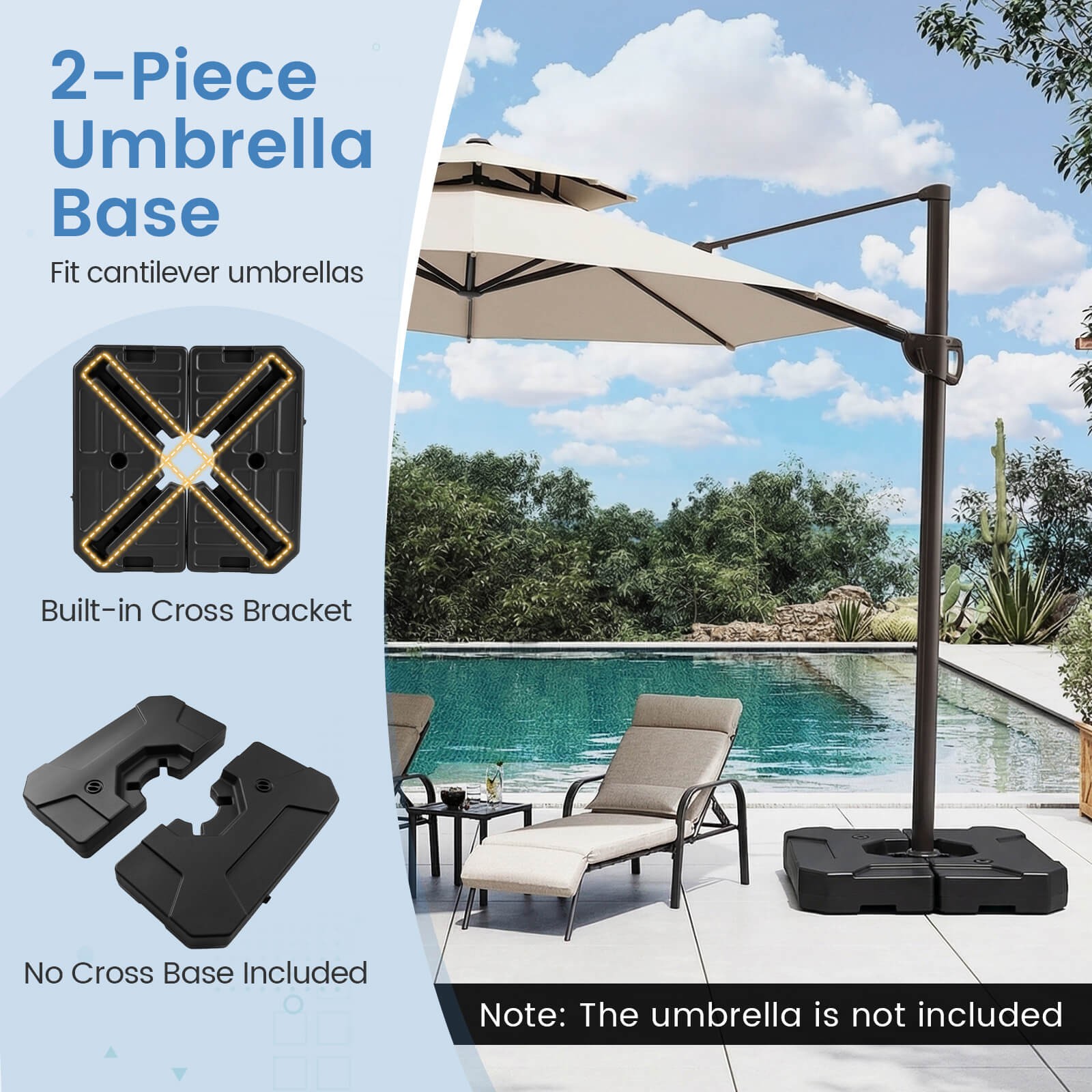 274 LBS Cantilever Patio Umbrella Base w/Handles, Weighted Base for Outdoor