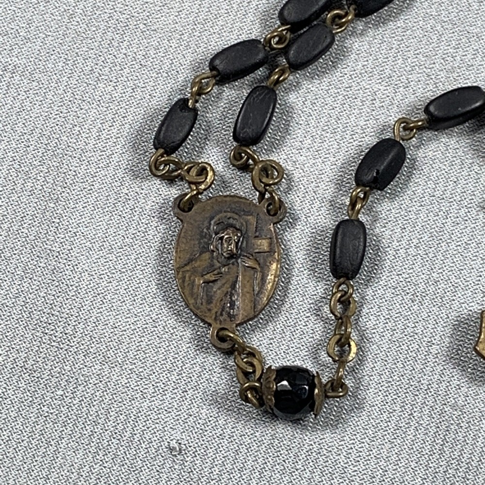 Vtg Czechoslovakia Rosary Black & Brass