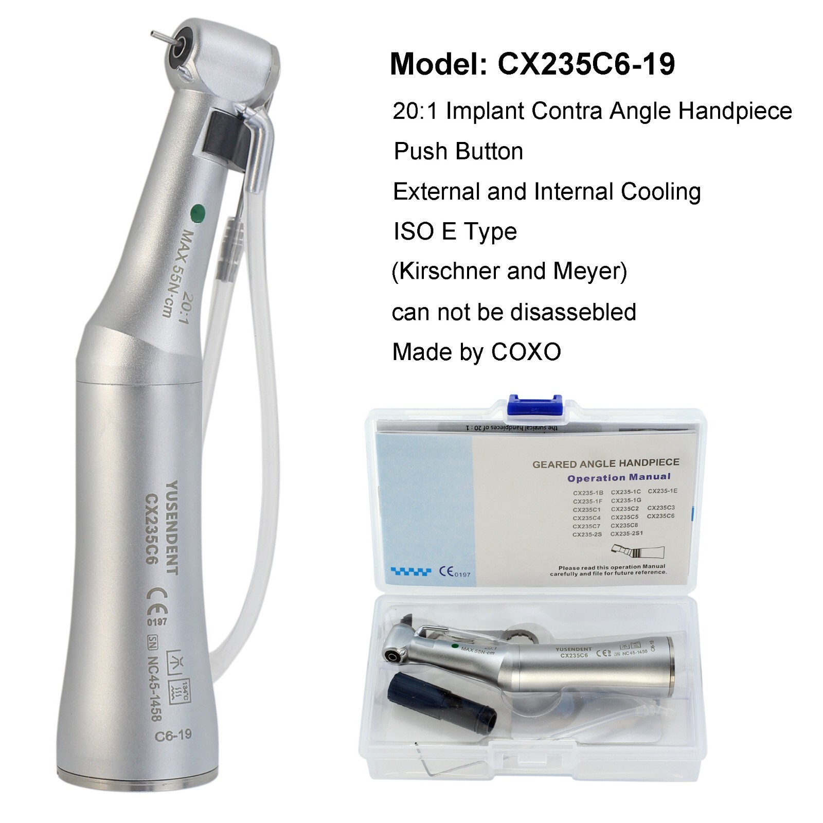 COXO Dental Implant Handpiece 20:1 32:1 Contra Angle Fiber Optic External NSK