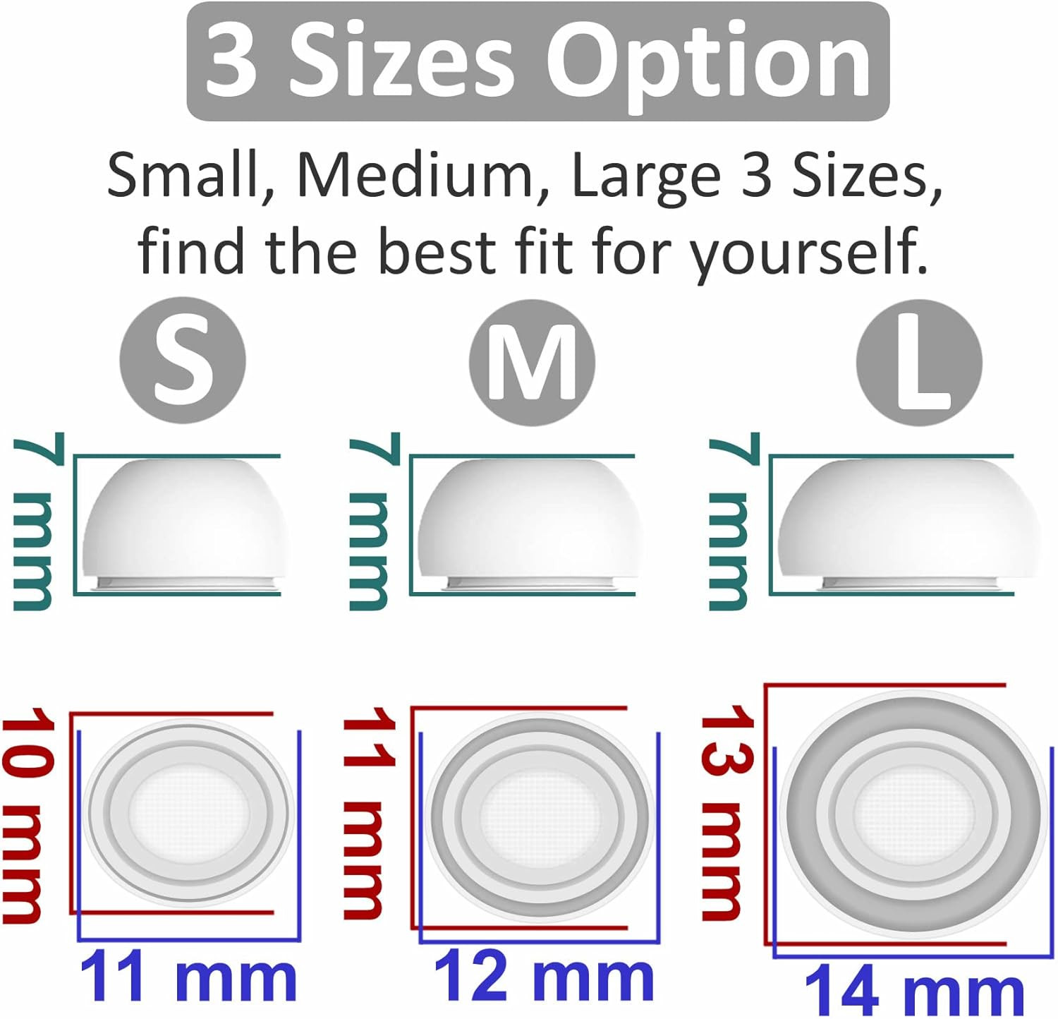 3 Replacement Eartips for AirPods Pro 1/2 Soft Silicone Rubber Earbuds in S/M/L