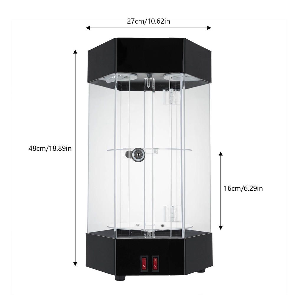 Electric Rotating Clear Display Case Hexagonal Display Case W/ 2 LED Lighting US