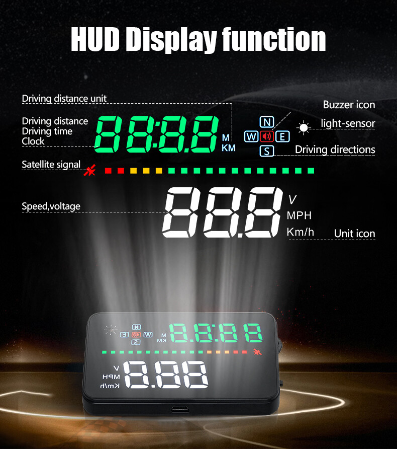 Universal Car GPS HUD Head Up Display Speedometer MPH/KMH One-key Switch A3
