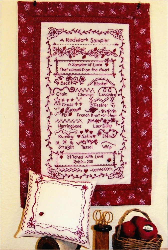 Bird Brain Designs A REDWORK STITCH SAMPLER #526  Stitchery Embroidery Pattern