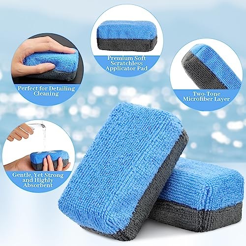 24 Pcs 3.5 x 1.5 x 1.5 Inch Car Wax Applicator Pad Rectangular Microfiber Blue
