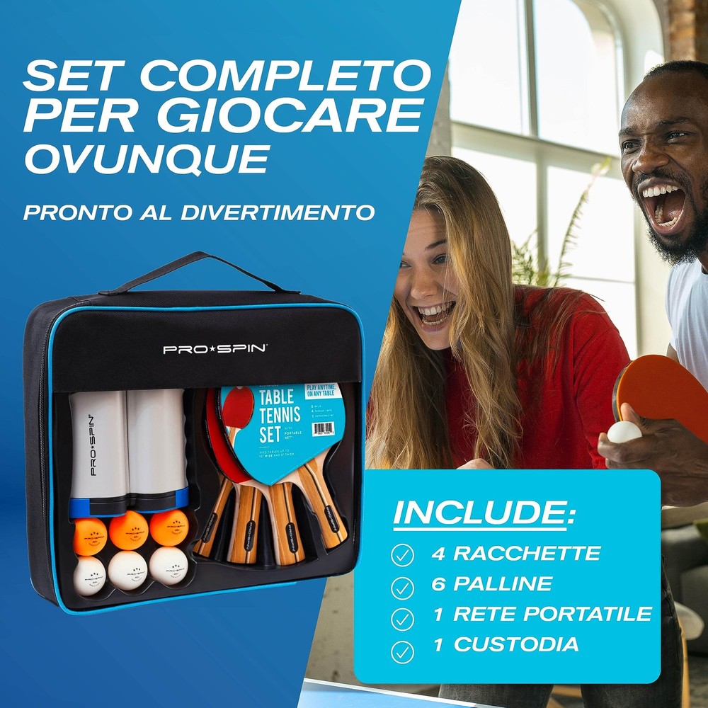 PRO-SPIN Portable Ping Pong Set with 4-Player Set, | Active Red