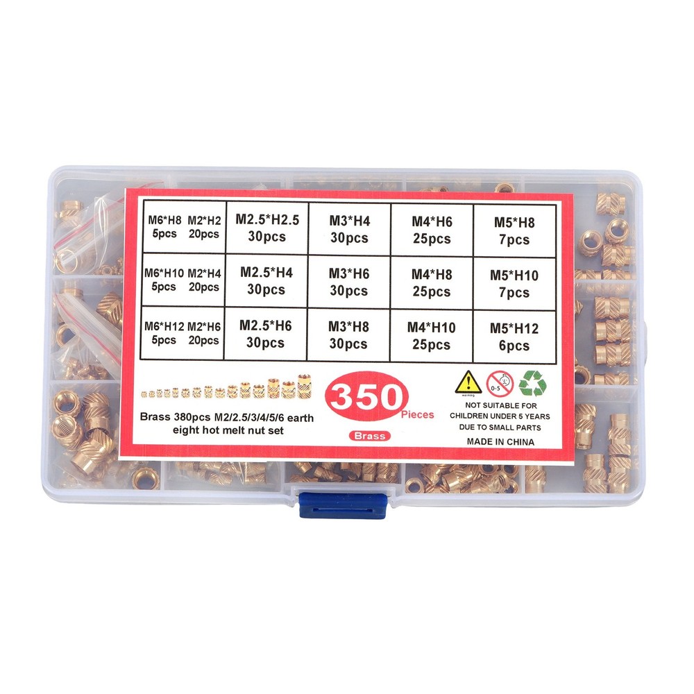 M2 M2.5 M3 M4 M5 M6 Threaded Inserts, 350Pcs Female Thread Knurled Nuts Kit
