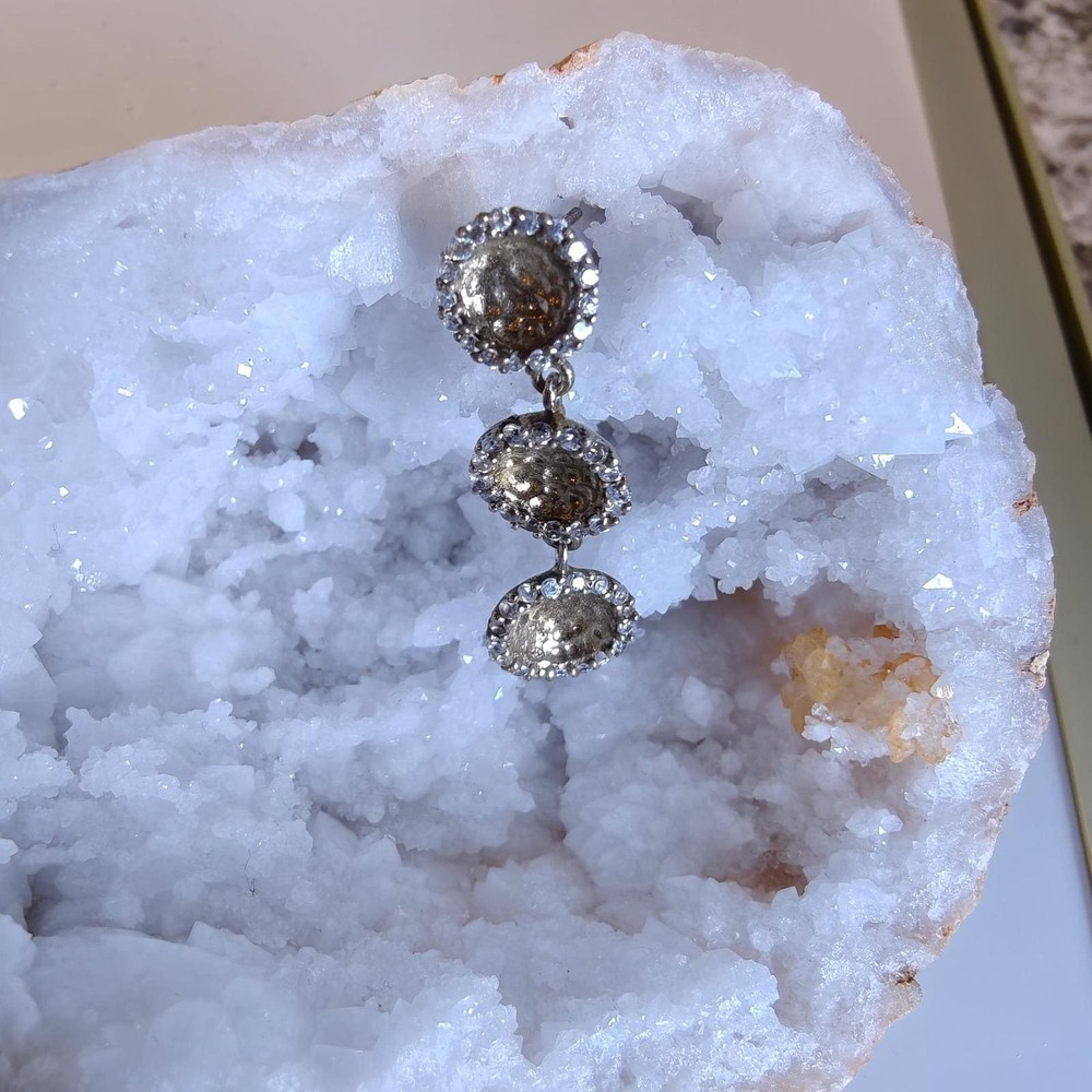 Sterling silver CZ gold hammered unique earrings.