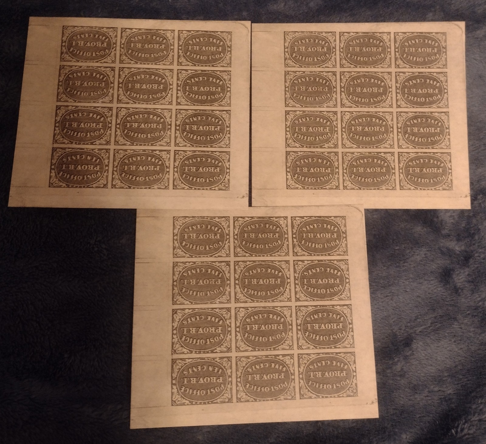 Providence,R.I. Sheet Of Reproductions 12 To A Sheet With Scott #10x1 And 10x2