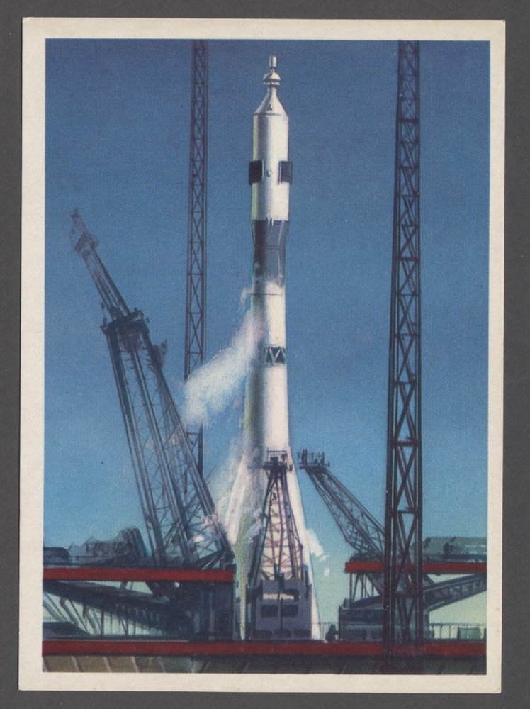 1971 Soviet Space Rocket Soyuz programme Start Propaganda Victorov old postcard