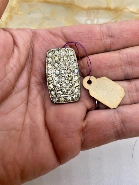 1920's Antique Rhinestone Silvertone Button