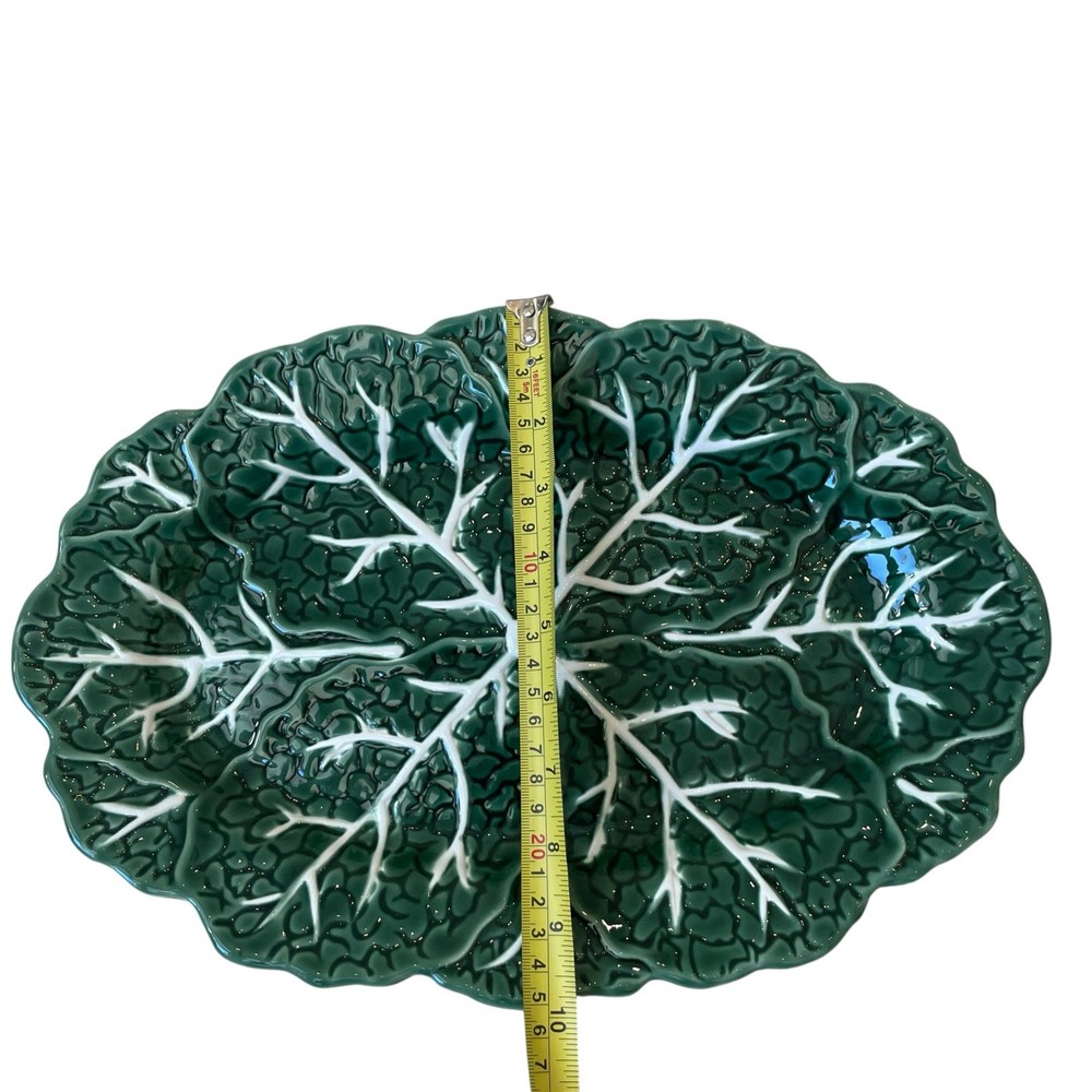 Maxcera Green Cabbage Leaf Oval Serving Platter 14.75” Ceramic NEW