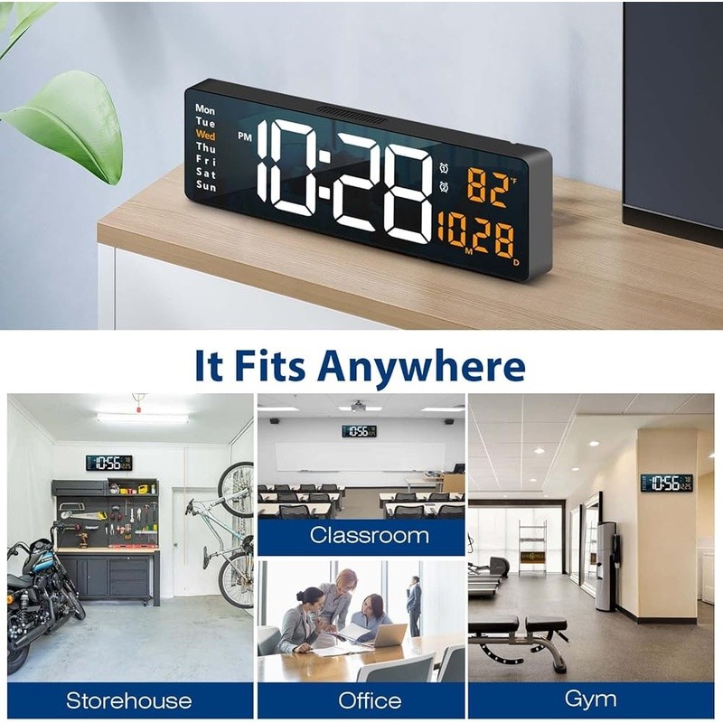 Large Digital Wall Clock Remote Control Brightness Memory Function Alarm Timer