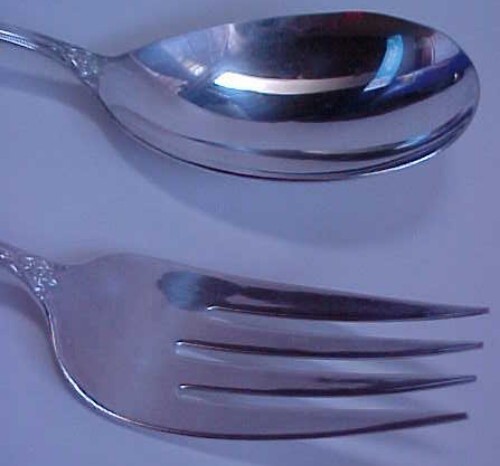 Rogers Serving Spoon Meat Fork Scalloped Slotted Spoon