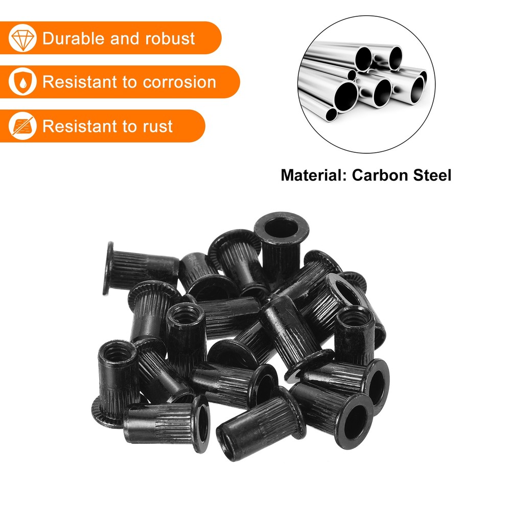 20Pcs Rivet Nuts Flat Head, #10-24 Carbon Steel Thread