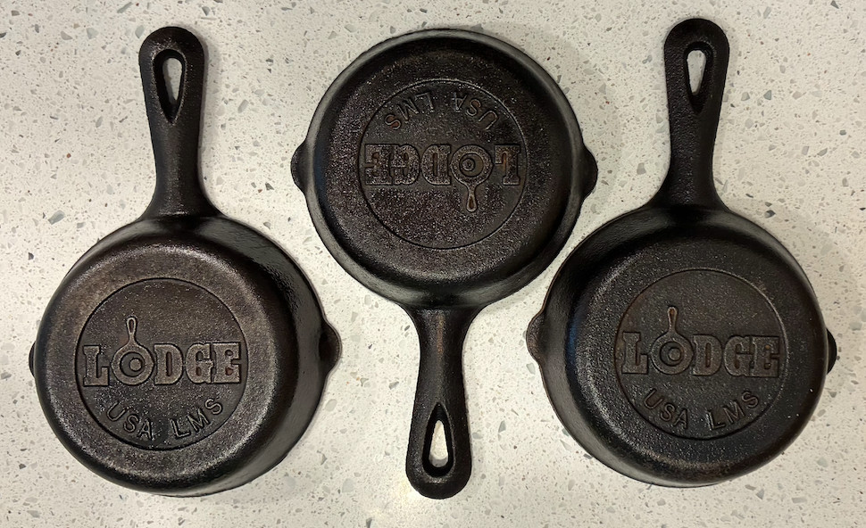 Vintage Lodge Cast Iron Mini Skillet Set of 3 USA LMS Small Fry Pans Estate Find
