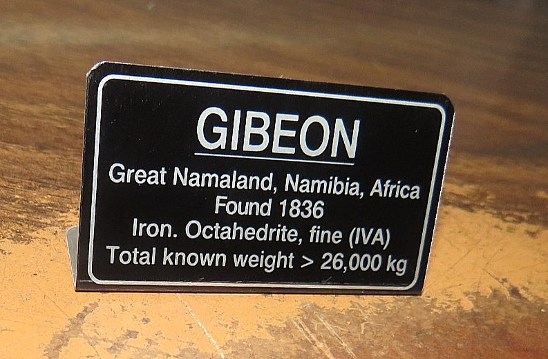 GIBEON meteorite display label, Aluminum