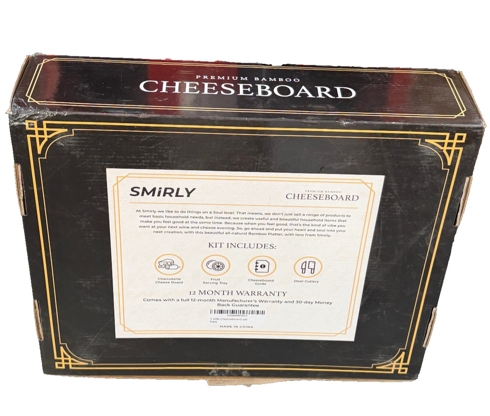 Smirly Premium Bamboo 3 Side Cheeseboard Set- New *CHECK