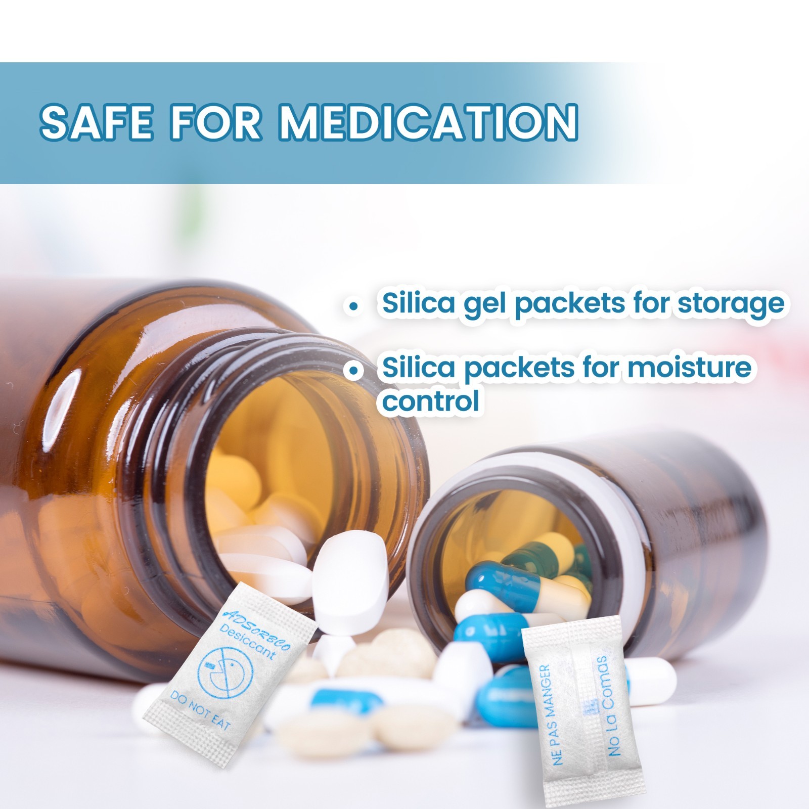 Adsorbco 3 Gram(50) Silica Gel Desiccant Packets–Mini Moisture Absorbing Packets